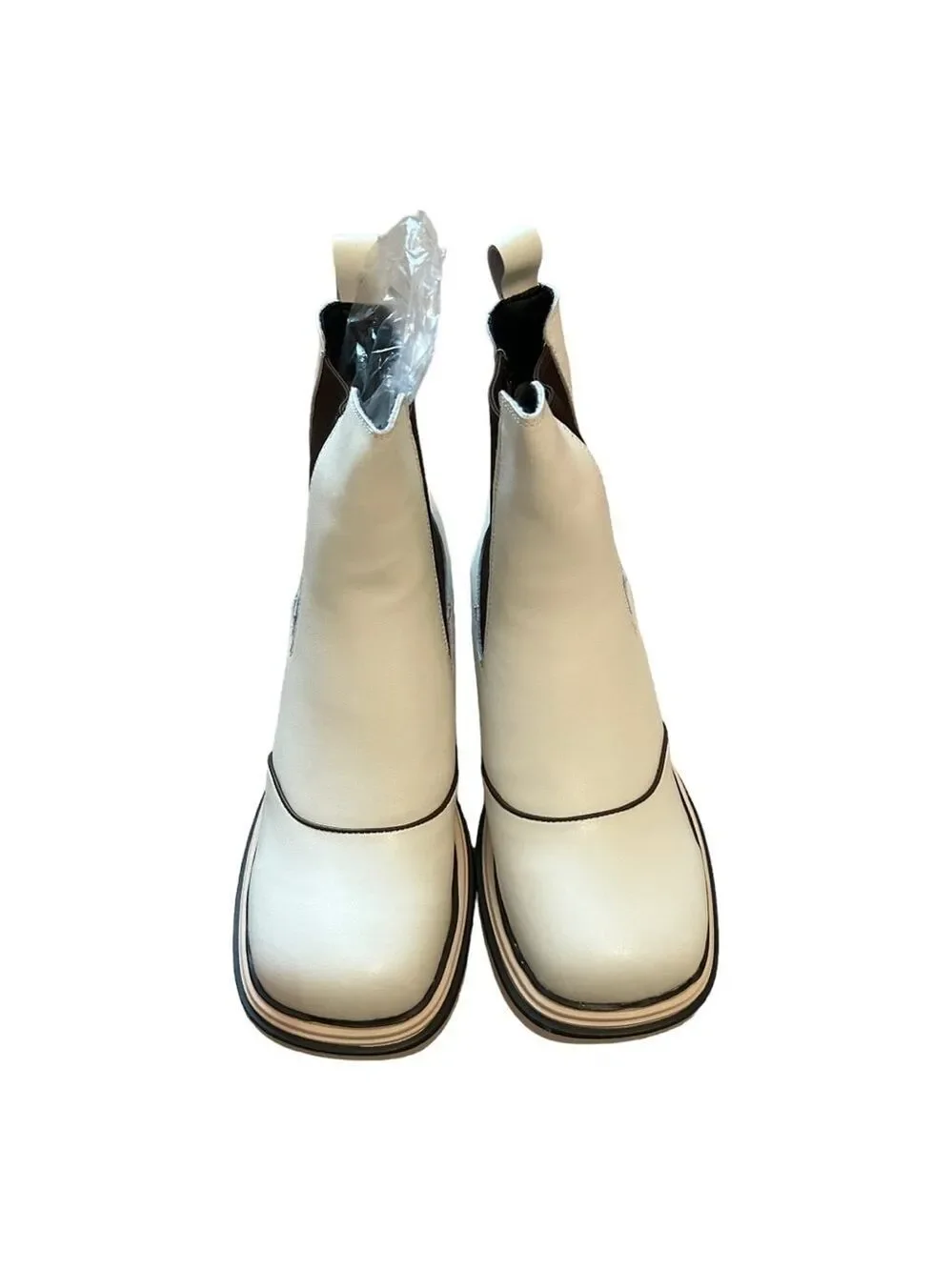 YOUTHJUNE Rice White Contrast Leather Bootie - Women